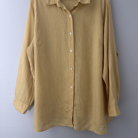 J JILL Size-2X Women Shirt 100% Linen Yellow Button Front Casual Resort Lagen - Picture 10 of 11